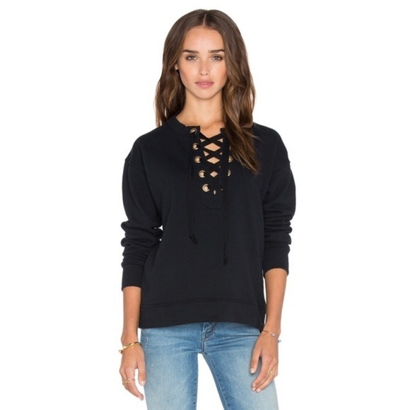 MOTHER The Tie Up Easy Sweatshirt in Black - Picture 1 of 11